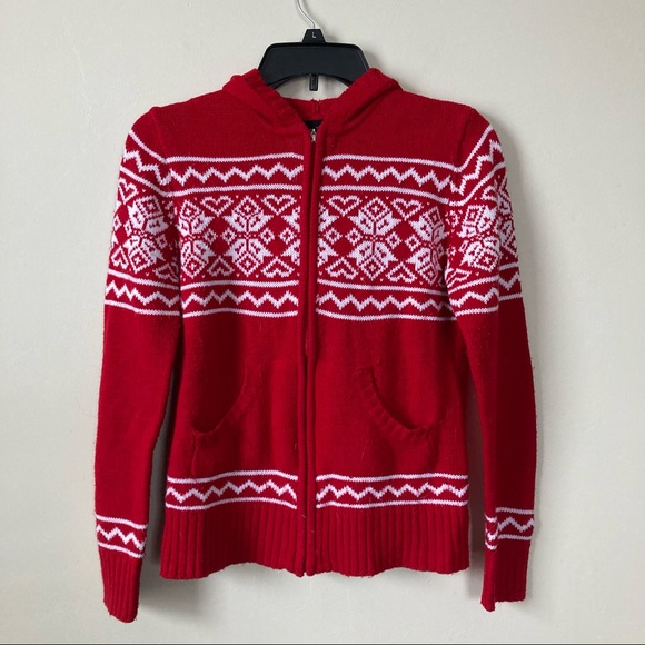 Allison Brittney Sweaters - Allison Brittney red and white zip up knit hoodie sweater size M